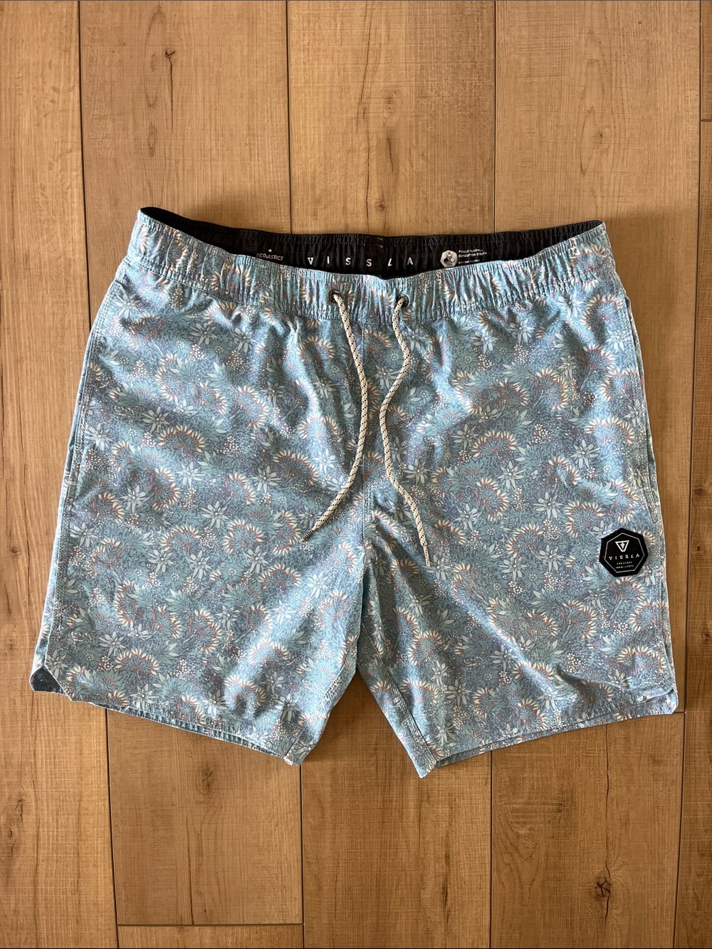 VISSLA Light Blue Floral Stretch Swim Shorts